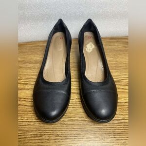 Unstructured By Clarks Womens Leather Slip On Wedge Shoes Black Size 9M Comfort